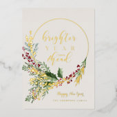 明るい1年が待っている 水彩の花輪 お正月 箔シーズンカード (正面)