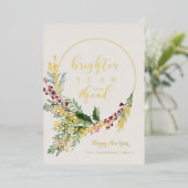 明るい1年が待っている 水彩の花輪 お正月 箔シーズンカード (立ち正面)