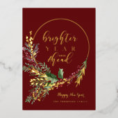 明るい1年が待っている 水彩の花輪 お正月 箔シーズンカード (正面)