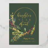 明るい1年が待っている 水彩の花輪 お正月 箔シーズンカード (正面)