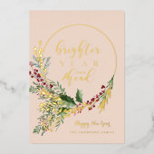 明るい1年が待っている 水彩の花輪 お正月 箔シーズンカード (正面)