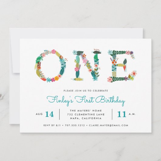 明るい1 |最初の誕生日パーティーの招待 招待状 (正面)