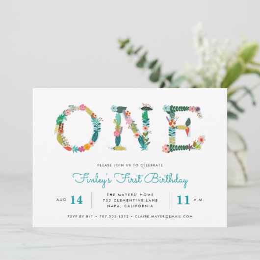 明るい1 |最初の誕生日パーティーの招待 招待状 (スタンド正面)