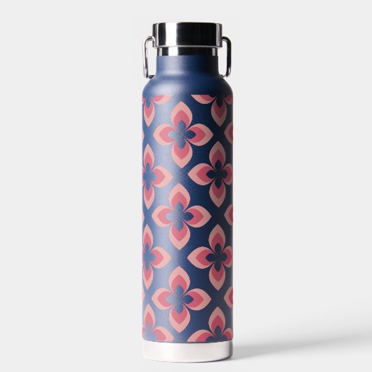 明るい2トーンのピンクの花模様 ウォーターボトル (正面)