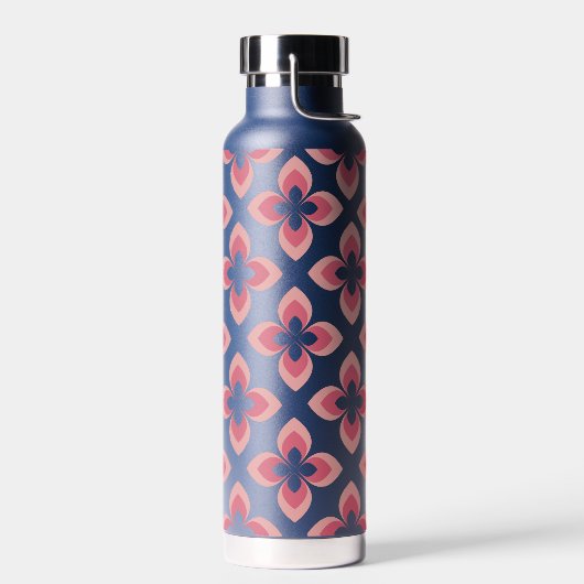 明るい2トーンのピンクの花模様 ウォーターボトル (左面)