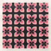 明るい2トーンのピンクの花模様 ガラスコースター (正面)