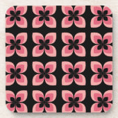 明るい2トーンのピンクの花模様 コースター (正面)