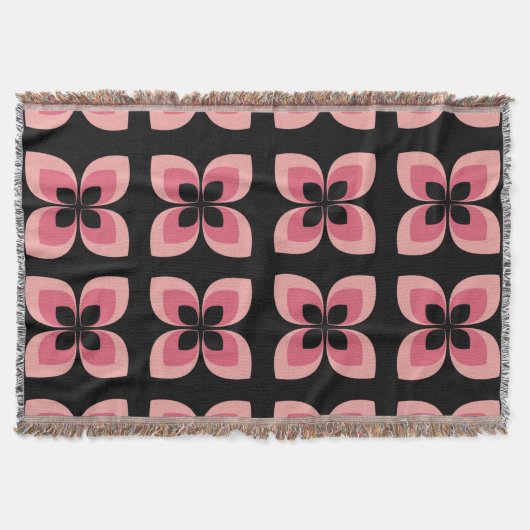 明るい2トーンのピンクの花模様 スローブランケット (正面)