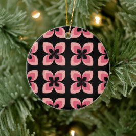 明るい2トーンのピンクの花模様 セラミックオーナメント
