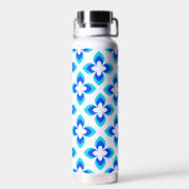 明るい2トーンの青い花模様 ウォーターボトル (背面)
