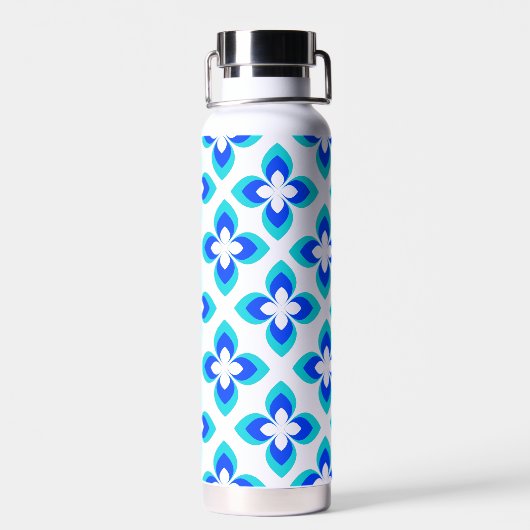 明るい2トーンの青い花模様 ウォーターボトル (背面)