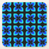 明るい2トーンの青い花模様 スクエアペーパーコースター (正面)