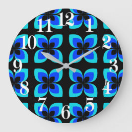 明るい2色の青い花柄 ラージ壁時計