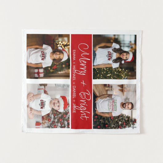 明るい4メリー枚の写真クリスマスファミリータペストリー タペストリー (正面(横))