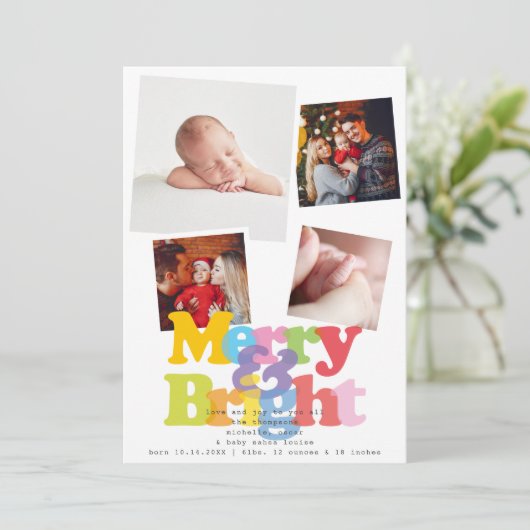 明るい4メリー枚の写真クリスマス誕生発表 シーズンカード (スタンド正面)