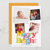 明るい4メリー枚の写真クリスマス誕生発表 シーズンカード (正面/裏面)