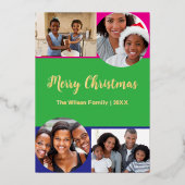 明るい4枚の写真コラージュメリークリスマスカスタム 箔シーズンカード (正面)