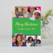 明るい4枚の写真コラージュメリークリスマスカスタム 箔シーズンカード (立ち正面)