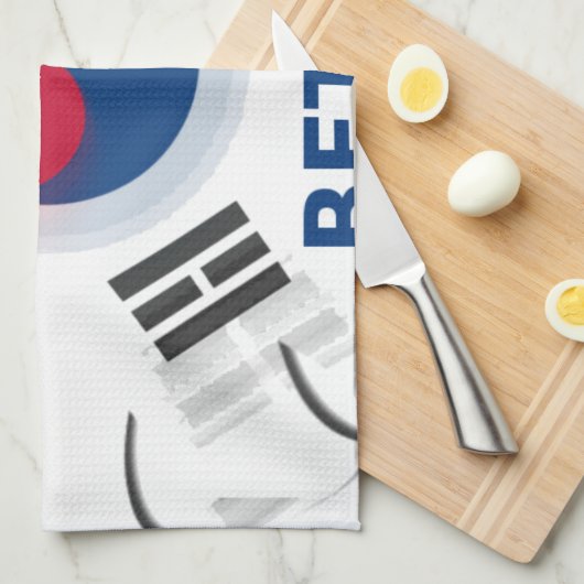 明るい「いい日を過ごす」韓国国旗のアートデザイン キッチンタオル (四つ折り)