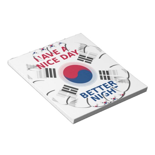 明るい「いい日を過ごす」韓国国旗のアートデザイン ノートパッド (アングル)