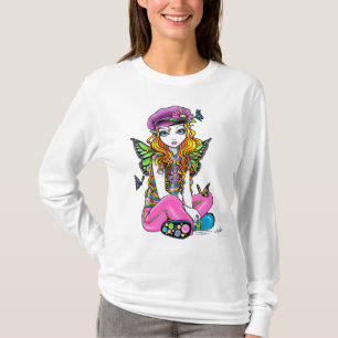 "明るい"かわいい虹の蝶妖精の上 Tシャツ