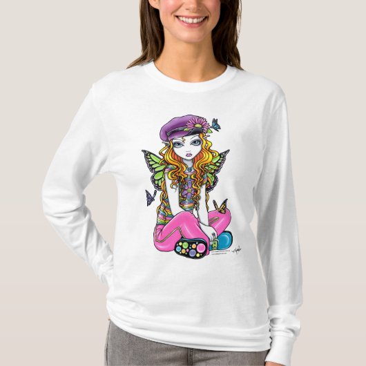 "明るい"かわいい虹の蝶妖精の上 Tシャツ (正面)