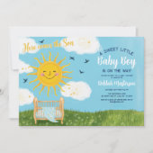 明るい&よくはしゃぐ「ここ来の息子」赤ちゃんシャワー 招待状 (正面)