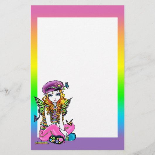 "明るい"蝶虹の妖精の芸術の文房具 便箋 (正面)