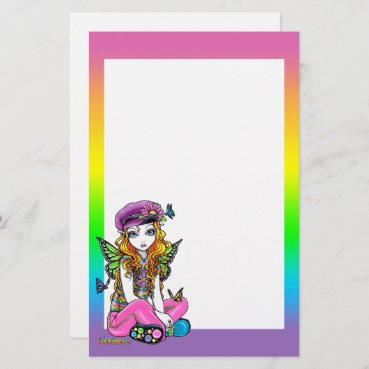 "明るい"蝶虹の妖精の芸術の文房具 便箋 (正面/裏面)