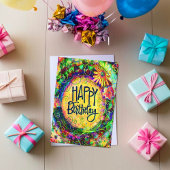明るい 誕生日 楽しい 花柄 イエロー カード