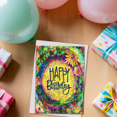 明るい 誕生日 楽しい 花柄 イエロー カード
