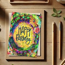 明るい 誕生日 楽しい 花柄 イエロー カード