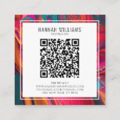 明るいQrコードカラフル液体パターユニークン スクエア名刺 (裏面)