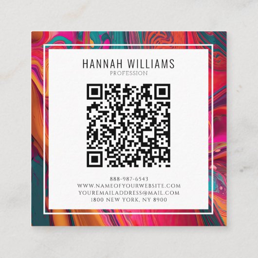 明るいQrコードカラフル液体パターユニークン スクエア名刺 (裏面)