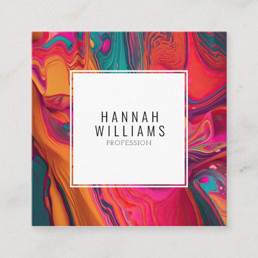 明るいQrコードカラフル液体パターユニークン スクエア名刺 (正面)