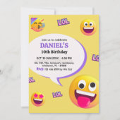 明るくおもしろいモダンをテーマにした10歳の誕生日 招待状 (正面)