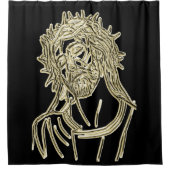 明るくかすかに光っている神尊敬している金ゴールドイエス・キリスト シャワーカーテン (正面)