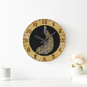 明るくかすかに光る金ゴールドおよび紫色の孔雀 ラージ壁時計 (ホーム)