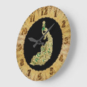 明るくかすかに光る金ゴールドおよび緑の孔雀 ラージ壁時計 (傾斜)