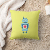 明るくかわいい不器用なロボットとハート クッション (ブランケット)