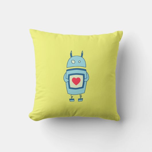 明るくかわいい不器用なロボットとハート クッション (正面)