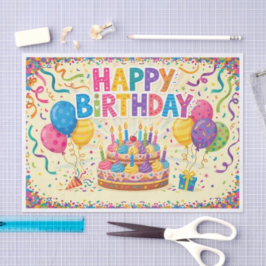 明るくて大きなお誕生日おめでとうカード 薄葉紙 (クラフト)