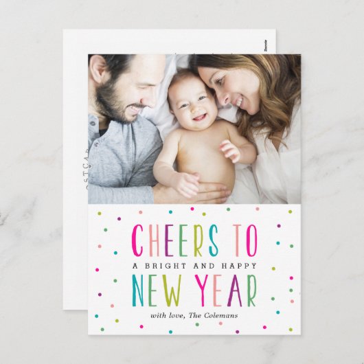 明るくて幸せな新年のポストカード シーズンポストカード (正面/裏面)