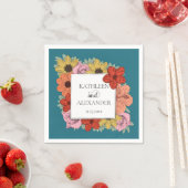 明るくはっきりしたティール(緑がかった色)ブルーフローラ結婚ズ スタンダードカクテルナプキン (インサイチュ)