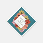 明るくはっきりしたティール(緑がかった色)ブルーフローラ結婚ズ スタンダードカクテルナプキン (角)