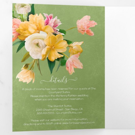 明るくはっきりしたフローラを1つにする 三つ折り招待状 (内部最初)