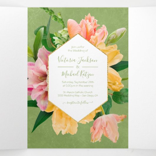 明るくはっきりしたフローラを1つにする 三つ折り招待状 (内部中)