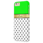 明るくはっきりしたライムグリーン、金ゴールド、白い黒のドット Case-Mate iPhoneケース (裏面左)
