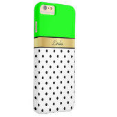 明るくはっきりしたライムグリーン、金ゴールド、白い黒のドット Case-Mate iPhoneケース (裏面/右)