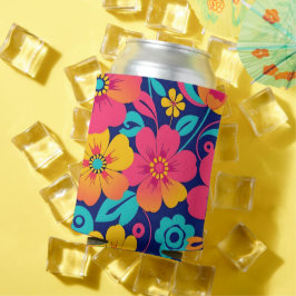明るくはっきりしたレトロの花 – ドーパミンスタイル- 缶クーラー
